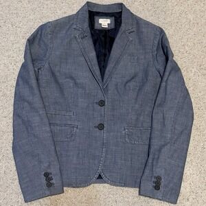 J. Crew Schoolboy Blazer Sz 2 Blue Chambray Cotton Casual Office Academia